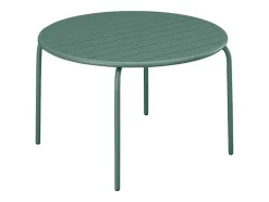 Conjunto De Jantar De Jardim Metal, Uma Mesa Redonda D.130 Cm E 6 Cadeiroes Empilhaveis Verde Amendoa - Mirmande De Mylia