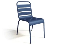 Conjunto De Jardim De Jardim Em Metal, Uma Mesa C. 160 Cm E 4 Cadeiras Empilhaveis Azul-Escuro - Mirmande