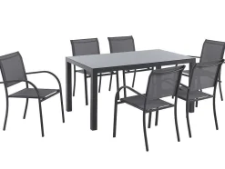 Conjunto De Jardim Em Aluminio, Uma Mesa C. 150 Cm E 6 Cadeiroes, Cinzento Antracite - Jolane