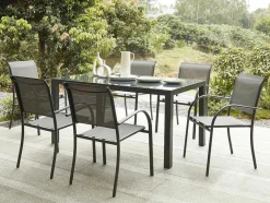 Conjunto De Jardim Em Aluminio, Uma Mesa C. 150 Cm E 6 Cadeiroes, Cinzento Antracite - Jolane