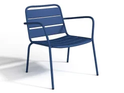 Conjunto De Jardim Em Metal, 2 Cadeiroes Baixos Empilhaveis E Mesas De Encaixar, Azul-Escuro - Mirmande