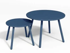 Conjunto De Jardim Em Metal, 2 Cadeiroes Baixos Empilhaveis E Mesas De Encaixar, Azul-Escuro - Mirmande