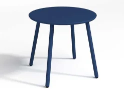 Conjunto De Jardim Em Metal, 2 Cadeiroes Baixos Empilhaveis E Uma Mesa De Apoio, Azul-Escuro - Mirmande