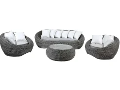Conjunto De Jardim Em Resina Entrancada: Sofá, 2 Cadeiroes E Mesa De Centro - Whiteheaven