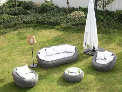 Conjunto De Jardim Em Resina Entrancada: Sofá, 2 Cadeiroes E Mesa De Centro - Whiteheaven