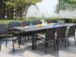 Conjunto De Jardim Mesa E Cadeiras De Jardim Em Aluminio: Uma Mesa Extensivel 180/240 Cm E 8 Cadeiras Empilhaveis - Cinza Escuro - Nauru