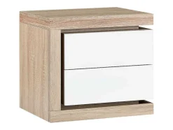 Conjunto De 2 Mesas De Cabeceira Com 2 Gavetas, Com Leds, Lacado A Branco E Natural - Flarancia
