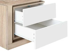 Conjunto De 2 Mesas De Cabeceira Com 2 Gavetas, Com Leds, Lacado A Branco E Natural - Flarancia