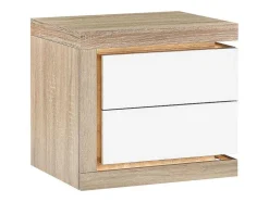 Conjunto De 2 Mesas De Cabeceira Com 2 Gavetas, Com Leds, Lacado A Branco E Natural - Flarancia