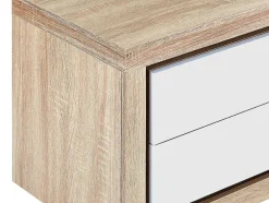Conjunto De 2 Mesas De Cabeceira Com 2 Gavetas, Com Leds, Lacado A Branco E Natural - Flarancia