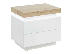 Conjunto De 2 Mesas De Cabeceira Com 2 Gavetas Mdf Lacado, Leds, Cor Branco E Carvalho - Halo Ii