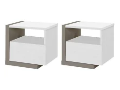 Conjunto De 2 Mesas De Cabeceira Escandinavas, 1 Gaveta E 1 Prateleira, Branco E Cinza Taupe - Napoli