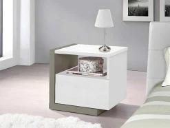Conjunto De 2 Mesas De Cabeceira Escandinavas, 1 Gaveta E 1 Prateleira, Branco E Cinza Taupe - Napoli