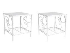 Conjunto De 2 Mesas De Cabeceira Romanticas, 1 Prateleira, Metal Branco - Vivian