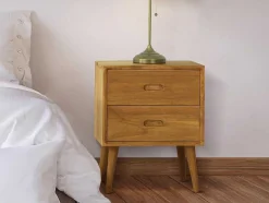 Conjunto De 2 Mesas De Cabeceira Com 2 Gavetas, Madeira De Mindi, Cor Natural - Ponida