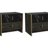 Conjunto De 2 Mesas De Cabeceira, 2 Gavetas, Efeito Marmore Preto, Natural E Dourado - Cabeda