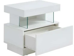 Conjunto De 2 Mesas De Cabeceira Com 1 Gaveta E 1 Prateleira, Leds, Mdf Lacado A Branco - Fabio Ii