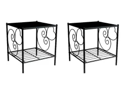Conjunto De 2 Mesas De Cabeceira Romanticas, 1 Prateleira, Metal Preto - Vivian