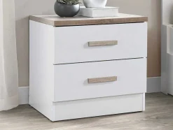 Conjunto De 2 Mesas De Cabeceira Com 2 Gavetas Branco E Natural - Skaido