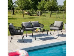 Conjunto De Moveis De Corda Ouvea Cinzento Escuro - 4 Lugares