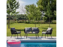 Conjunto De Moveis De Corda Ouvea Cinzento Escuro - 4 Lugares