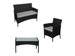 Conjunto De Moveis De Jardim Corfou Em Resina Tecida Preta 4 Lugares - Almofadas Cinzentas