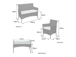 Conjunto De Moveis De Jardim Corfou Em Resina Tecida Preta 4 Lugares - Almofadas Cinzentas