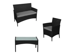 Conjunto De Moveis De Jardim Corfou Em Resina Tecida Preta 4 Lugares - Almofadas Cinzentas