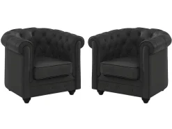 Conjunto De 2 Poltronas Em Pele De Bufalo - Preto - Chesterfield