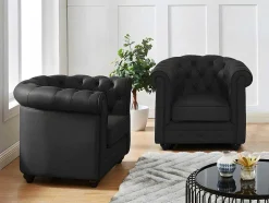Conjunto De 2 Poltronas Em Pele De Bufalo - Preto - Chesterfield