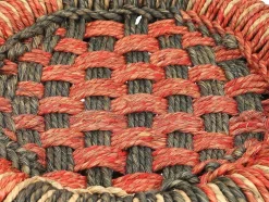 Conjunto De 2 Pufes Redondos Em Rotim Natural Claro E Vermelho - Mirtaka