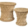 Conjunto De 2 Pufes Redondos Em Rotim Natural Claro - Mirtaka