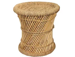 Conjunto De 2 Pufes Redondos Em Rotim Natural Claro - Mirtaka