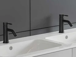 Conjunto De 2 Torneiras Misturadoras Mecanicas Arredondadas Em Inox Escovado Preto Mate A17 Cm - Salavan