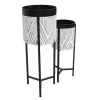 Conjunto De 2 Vasos De Ornamentacao Com Suporte Em Metal D. 20 X A. 53 Cm E D. 25 X A. 69 Cm Preto E Branco - Capoli