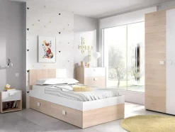 Conjunto Quarto Completo Cama 90 X 190 Cm + Mesa De Cabeceira + Guarda-Roupa - Sonia