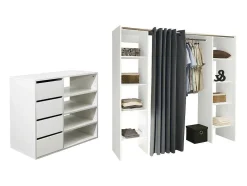 Conjunto Roupeiro Aberto + Móvel De Arrumação Emeric - Branco & Antracite