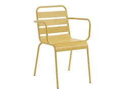 Conjunto Sala De Jantar De Jardim Metal, Uma Mesa C160 Cm Com 2 Cadeiroes Empilhaveis E 4 Cadeiras Empilhaveis Amarelo Mostarda - Mirmande De Mylia