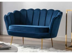 Conjunto Sofá De 2 Lugares E Poltrona Concha Em Veludo Azul-Escuro Dandelion
