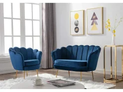 Conjunto Sofá De 2 Lugares E Poltrona Concha Em Veludo Azul-Escuro Dandelion