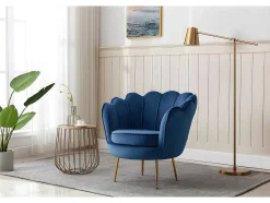 Conjunto Sofá De 2 Lugares E Poltrona Concha Em Veludo Azul-Escuro Dandelion
