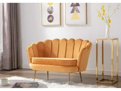 Conjunto Sofá De 2 Lugares E Poltrona Concha Em Veludo Amarelo-Mostarda Dandelion