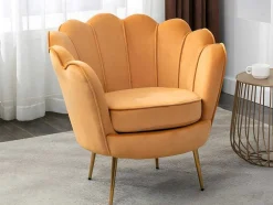 Conjunto Sofá De 2 Lugares E Poltrona Concha Em Veludo Amarelo-Mostarda Dandelion