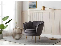 Conjunto Sofá De 2 Lugares E Poltrona Concha Em Veludo Antracite Dandelion