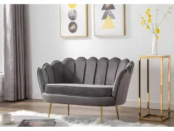 Conjunto Sofá De 2 Lugares E Poltrona Concha Em Veludo Antracite Dandelion