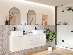 Conjunto Suspenso Para Casa De Banho Com Lavatório Duplo Cor Branco - Jimena