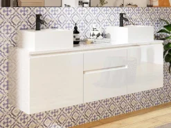 Conjunto Suspenso Para Casa De Banho Com Lavatório Duplo Cor Branco - Jimena