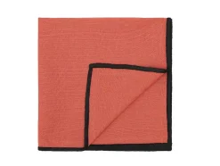 Conjunto Toalha + 4 Guardanapos De Mesa Em Linho E Algodao, Borda Preta, Terracota, 170 X 300 Cm - Borina