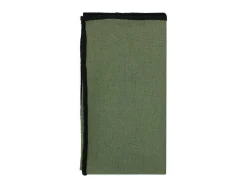 Conjunto Toalha + 4 Guardanapos De Mesa Em Linho E Algodao, Borda Preta, Caqui, 170 X 300 Cm - Borina