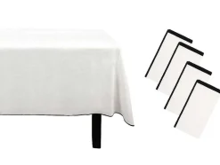 Conjunto Toalha + 4 Guardanapos De Mesa Em Linho E Algodao, Borda Preta, Branco, 170 X 170 Cm - Borina